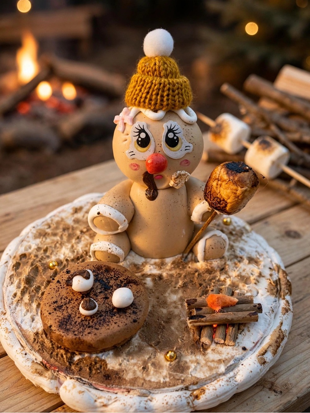 Handcrafted Fake Baked Faux White Smores Party Cake Topper Decoration - Picture 4 of 5